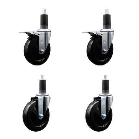 Service Caster 5'' Soft Rubber Swivel 1-1/4'' Expanding Stem Caster Set 2 Total Lock Brakes, 4PK SCC-EXTTL20S514-SRS-2-S-2-114
